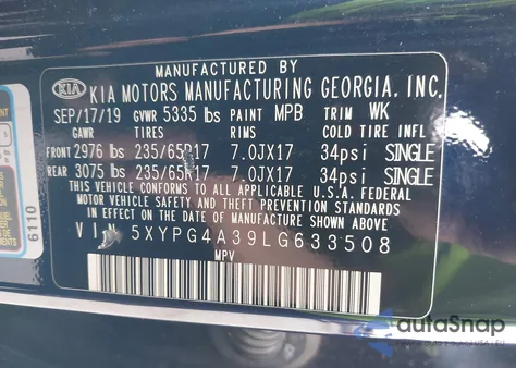 2020 Kia Sorento 2.4L Lx from USA, damaged, VIN 5XYPG4A39LG633508
